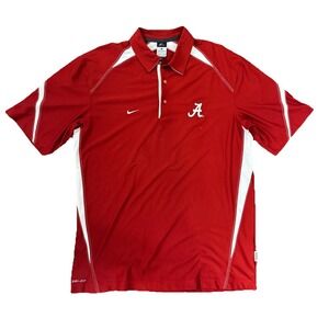 Nike Alabama Crimson Tide Polo Mens Large Red Dri-Fit Bama Logo Collar Shirt